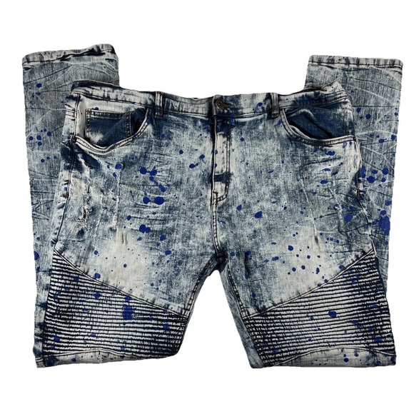 Paint Splatter Jeans Mens Another Hype Piece 42/34 Super Stretchy Comfortable - Picture 1 of 11